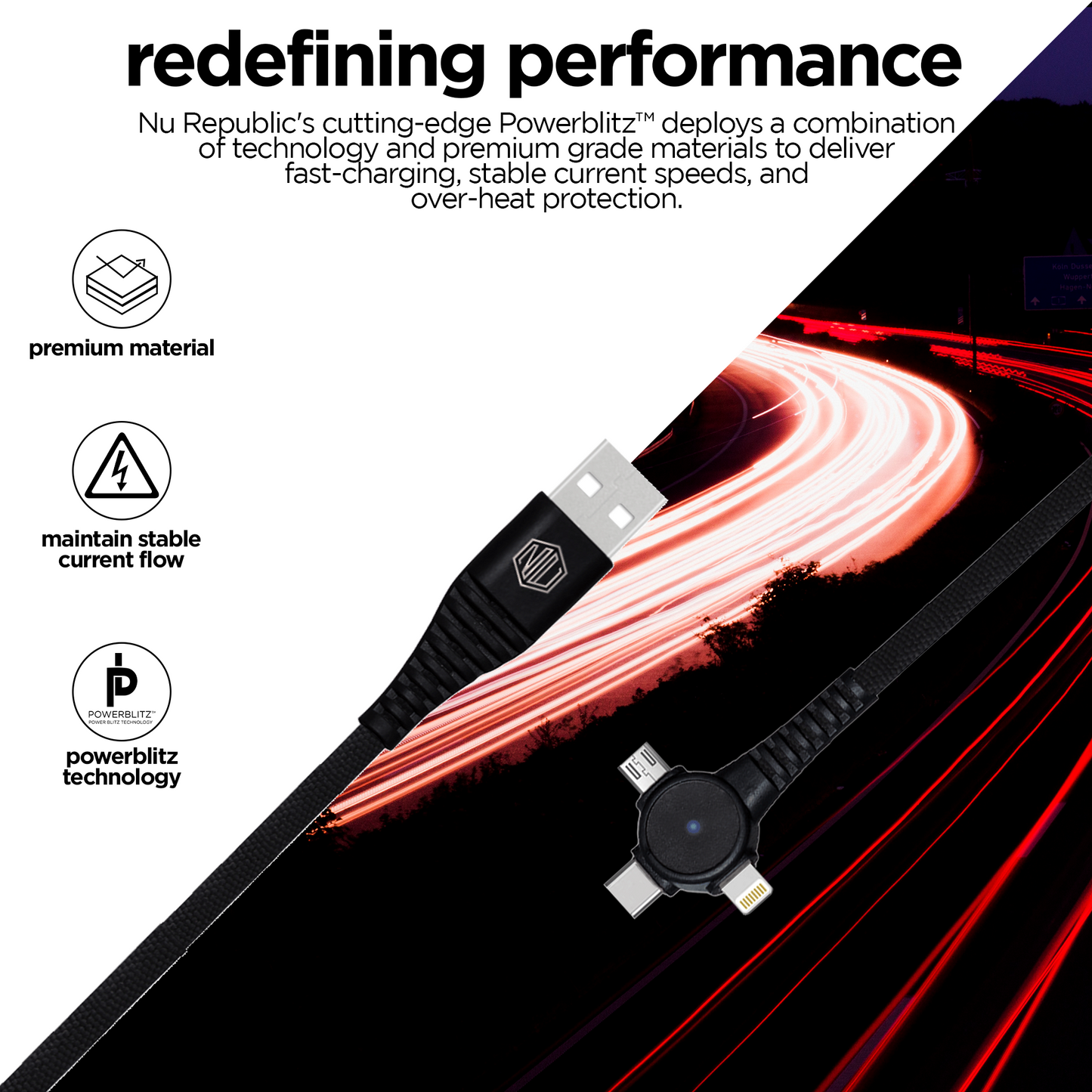 Blaze Trinity 2.0 50W 3 In One Cable (Type-C+Micro USB+Type-L)